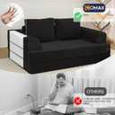 COMAX Futon Sofa Bed, Convertible Folding Sofa Bed, Boneless Couch Loveseat Corduroy with Pillows, Small Foldable Floor Couch Comfy Lounge Sleeper for Living Room Bedroom, Black