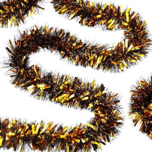 Dilunave 40 Feet Christmas Tinsel Garland Metallic Foil Twist Tinsel Garland Decoration for Christmas Tree, Wedding, Birthday and Party Hanging Decorations(Black, Gold)