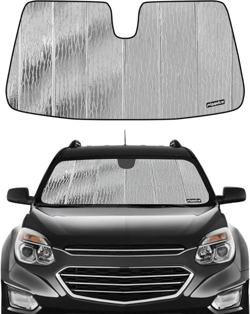 Windshield Sun Shade for Chevy Equinox 2010-2017,for GMC Terrain 2010-2017,Front Window Sunshade Shield,2-in-1 Reflective Sun Shade,Silver for Summer, Black for Winter