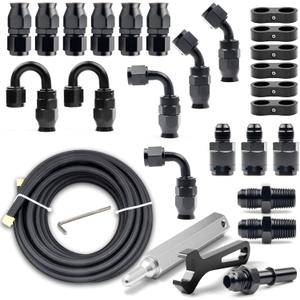 6AN PTFE Fuel Line Kit, Nylon Stainless Steel Braided Fuel Hose, LS Swap EFI E85 Injection Fuel PTFE Fitting 3/8" 26FT 6AN PTFE Fuel Line Kit, Nylon Stainless Steel Braided Fuel Hose, LS Swap EFI E85 Injection Fuel PTFE Fitting 3/8" 26FT