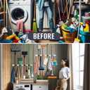 The Good Stuff Heavy Duty Mop and Broom Holder Wall Mount Stainless Steel 5-Rack Organizer with 4 Hooks Space Saving, Rust-Resistant Utility Rack for Garage, Kitchen, Laundry or Garden Tools