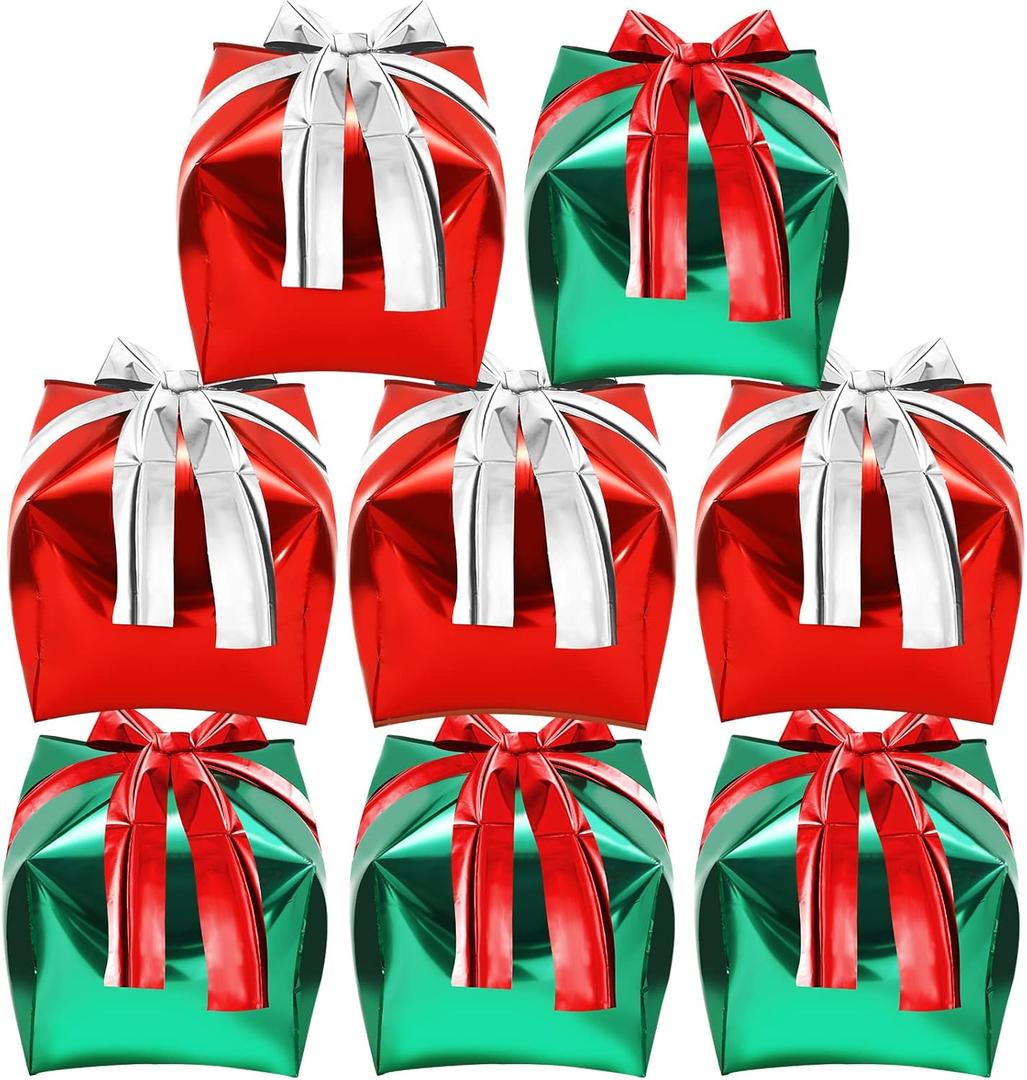 Skylety 8 Pcs Christmas Cube Foil Balloons 24 Inch Green and Red Gift Box Foil Balloons with Bow Christmas Cube Balloon Gift Box for Xmas Birthday Party Decorations