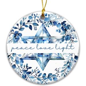 2 x Hanukkah Ornament 2025, Peace Love Light Ornament, White Elephant Gift Blue Star of David Decoration with Floral Wreath  Jewish, Festival of Lights Keepsake, Elegant Hanukkah Dcor