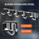 ZONGOOL 2 Pack Mop Broom Holder Wall Mount, 4 Racks and 5 Hooks Broom Organizer Storage Tool Racks Stainless Steel Non-slip Wall Hanger for Home Kitchen Garden Laundry Garage (Silver)