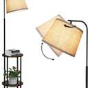 DEWENWILS Floor Lamp with Table Attached, Farmhouse Narrow Nightstand, Wooden End Side Table Floor Lamp, Adjustable Reading Lamp for Bedroom, Living Room, Office, Kids Room