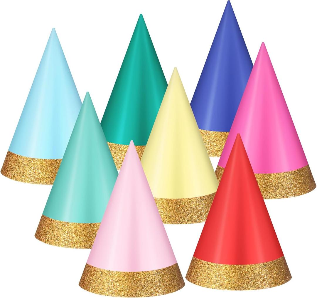 Panitay 40 Pcs Colorful Mini Small Party Hats for Stuffed Animals Paper Cone Tiny Birthday Hats Games Accessories(Classic)