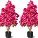 2Pack Artificial Bougainvillea Tree, Faux Silk Floral Tree Bougainvillea Plant with Flowers, Faux UV Resistant Shurbs Trees for Outside,Front Porch,Patio,Balcony Decor