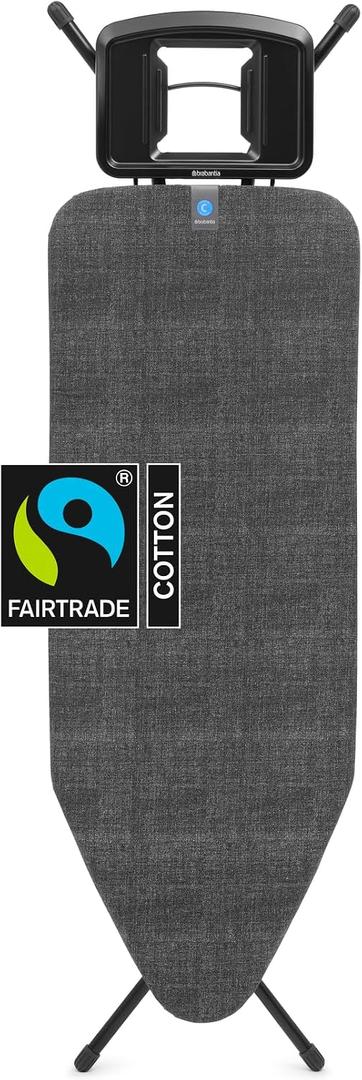 Brabantia XL Comfort Ironing Board with Solid Steam Iron Rest | Large (Size C) | Fairtrade Denim Black Cover | Adjustable Height (27-38"), Easy Fold, Anti-Collapse Lock, Non-Slip Feet