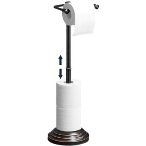 Toilet Paper Holder Stand, Adjustable (13.6" to 22.8") Oil Rubbed Bronze Free Standing Toilet Paper Holder, Stainless Steel Bathroom Toilet Tissue Roll Holder Stand with Storage