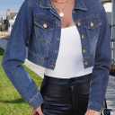 Cropped Jean Jacket for Women Long Sleeve Classic Casual Crop Top Denim Jackets Coat (S)