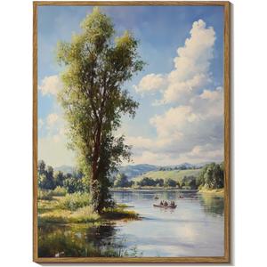 Tree Framed Wall Art Nature Landscape Canvas Wall Art Poster Mountain Lake Canvas Print Home Decor Sky Clouds Painting Wall Arts for Living Room Bathroom 8x10