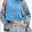 Embroidery Flower Tank Tops for Women Y2K Sleeveless Square Neck Tie Up Cropped Vest Summer Chic Going Out Blouse, Size M