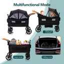 Luxury Wagon Stroller for 2 Kids & Cargo-Lightweight Foldable Travel Push Pull All-Terrain Double Wagon for Newborn&Toddler with 5-Point Harness,Adjustable Handle, Canopy,Tray Table,Cup Holder