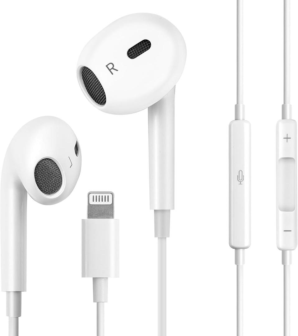 Wired Headphones for iPhone Ear buds with Lightning Connector (Built-in Microphone & Volume Control) Earbuds Compatible for iPhone 14/14 Pro/14 Plus/13/12/11/XR/XS/X/8/7Official Certified Earphones