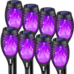 8Pack Halloween Decorations Outdoor, Halloween Solar Lights with Purple Flame for Yard Decor, Waterproof Solar Garden Lights for Outside Decor, LED Flame Torches for Pathway Yard Decorations Outdoor