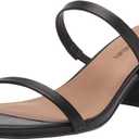 Amazon Essentials Women's Thin Two Strap Heeled Slide (6.5, Black)