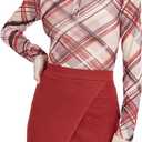 BCBGeneration Women's Long Sleeve Mesh Polo Top, Plaid, Large