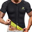 NINGMI Sauna Suit for Men Hot Sweat Suit Sauna Shirt Sweat Body Shaper Workout Neoprene Suit Zipper Short Sleeve (Black, 6XL)