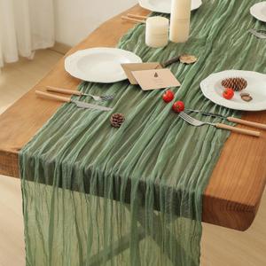Leetaltree 1 Pack Sage Green Cheesecloth Table Runner, 35x120 Inch Boho Rustic Cheese Cloth, Decorative Table Runners for Bridal Baby Shower Decorations or Wedding Table Decorations