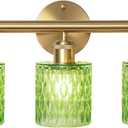 Bathroom Vanity Light, Gold Wall Fixture Over Mirror, Green Glass Shade Lighting with Bulbs Included for Bedroom & Living Room,3-Lights