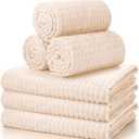 Buryeah 6 Pcs Flannel Fleece Throw Blanket Bulk 50 x 60 Inch Wedding Throw Blanket 3D Jacquard Grid Design Soft for Couch Sofa Chair Donation Homeless Gift (Ivory)