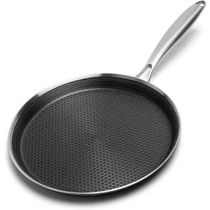 Nonstick Crepe Pan 12 inch Stainless Steel Crepe Pan Honeycomb Coating Flat Skillet Tawa Dosa Tortilla Pan, Induction Compatible