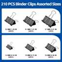 BainGesk 210 PCS Binder Clips Paper Clamps Assorted Sizes, Metal Paper Binder Clips, Black Binding Paperwork Clamp Bulk, 6 Sizes in 6 Boxes, School, Office Supplies