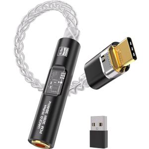USB C to 3.5mm Audio Adapter with Dual Chip CX31993 MAX97220 DAC & HiFi Amplifier, 8-Strand 4N Single Crystal Silver-Plated Copper Cable,USBC to Headphones Aux Dongle for Android iPhone PC Mac (Black)