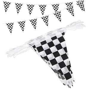 Reusable Party Decoration Pennant Banner - 21 Pcs Black & White Checkered Flags on a 30ft String – Perfect for Race Car, Racing, Checkered Themed Parties & Events