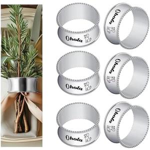 Set of 2 Pack, 6 PCS Napkin Rings, Ohola Stainless Steel Silver Napkin Ring Set of 6 for Table Settings Kitchen Dinner Party Wedding (Stylish Dog Pattern)