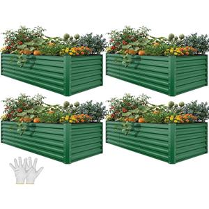 YITAHOME 4pcs 8x4x2 ft Galvanized Raised Garden Bed Kit, Large Metal Planter Box with Gloves, Safety Rubber & Support Rod, Outdoor Flower Bed for Plants Vegetables, Green