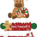 TOARTi Merry Christmas Reindeer Front Door Hanging(11.2x16inches), Vintage Xmas Deer Gingerbread Hot Cocoa Wooden Wall Decor, Rustic Farmhouse Welcome Sign for Home Kitchen Office