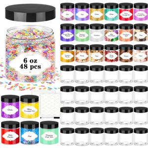 Plastic Jars with Lids, 48 Pcs 6 OZ Slime Containers with Screw On Lids Clear Round Plastic Storage Jars Refillable Container Jar for Travel Storage Home Kitchen Food