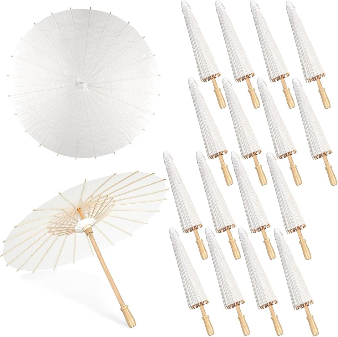 MOTOTO 16 Pieces 33 Inches White Paper Umbrellas Parasol Chinese Japanese Oiled Paper Umbrellas Decorative DIY Painting Parasol for Wedding Bridal Party Decor