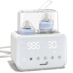 Baby Bottle Warmer, Grownsy 10-in-1 Fast Bottle Warmer Accurate Temp Control, with LCD Display, Timer, Defrost, Sterili-zing, Keep 24H, Double Bottle Warmer for Breastmilk& Formula, Heat Baby Food (Beige)