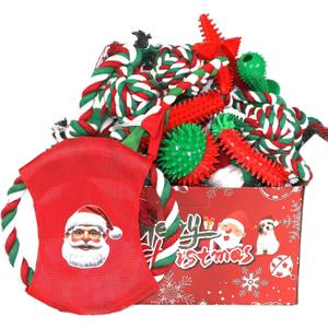 Christmas Dog Toys 15 Pack, Puppy Rubber Chew Toys with Rope Toys Set, Interactive Tough Christmas Gifts Box for Dogs, Training Playing Teething Busy Toys Bulk for Holiday Puppies Presents (Red)