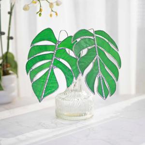 Monstera Stained Glass Stake Decor, Plant Suncatcher, Handmade Fake Monstera decor, Nature Decor, Faux Monstera Plant, 2 in 1 Set