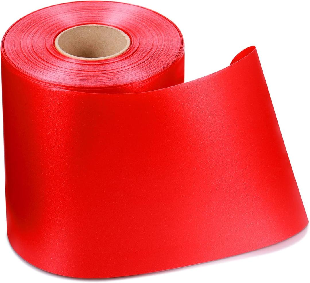 Syhood Outdoor Leaf Ribbon Floral Satin Ribbon for Crafts Aspidistra Waterproof Holiday Outdoor Decoration(4 Inch X 54 Yards,Red)