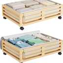 Wisuce Bamboo Under Bed Storage Containers- Underbed Organizer with Wheels with Large Dust Bag,Sturdy Wood Rolling Under the Bed Shoe Storage Organizer Drawer 2 Packs (Nature, Small)