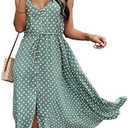 BROVAVE Women's 2025 Summer Casual Boho Sundress Polka Dot Spaghetti Strap V Neck Flowy Midi Dresses L/XL