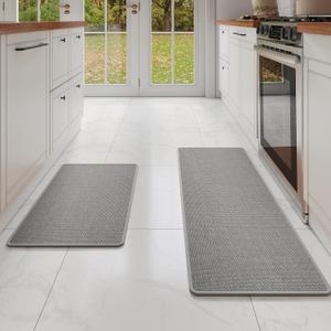 YDKGL Kitchen Mat Set of 2 PCS, Cushioned Non Slip Rugs for Kitchen Floor, Absorbent Runner Comfort Standing Mats Washable for Kitchen, Office, Home Grey 17x30+17x47