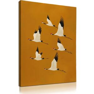 KU-DaYi Vintage Japanese Crane Wall Art Decor, Rustic Nature Japandi Flying Crane Bird Canvas Prints Pictures Framed, Japanese Bird Wall Art Prints for Home Bedroom Living Room Decor, 11x14 Inches