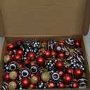 Syhood 60 Pcs Mini Mouse Christmas Ball Ornaments Bulk Red Black Yellow Xmas Tree Decorations Striped Polka Dot Hanging Ornaments Small Xmas Bulbs for Christmas Tree Party Holiday Indoor Home Decor