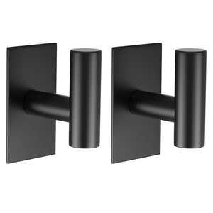 VAEHOLD Wall Towel Hooks, Heavy Duty Sticky Holder Waterproof Towel Hooks for Hanging Coat, Clothes, Closet Hook Wall Mount for Kitchen (Black, 2 Pack)Stuck together