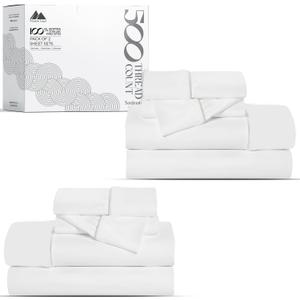 Mayfair Linen 2-Pack King Size Sheets Set - 500 Thread Count 100% Cotton Sateen Weave - Extra Soft, Breathable, Hotel Quality Cooling Sheets, 2 Sets of King Size Deep Pocket Bed Sheets (White)