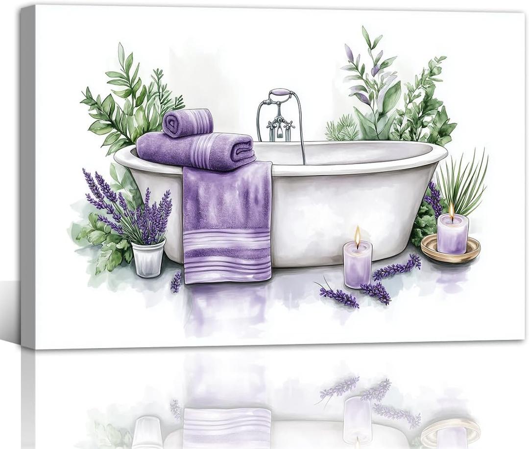 TIEHAOMAI Lavender Bathroom Wall Art(Floral-1,16x24inch (40x60cm))