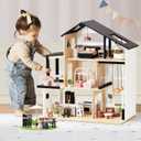 Tiny Land Doll House, Modern Family Dollhouse with Realistic Design, Wooden Dollhouse with 53Pcs Furniture - Ideal Gift for Kids Ages 3+, One Size