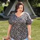 TIYOMI Plus Size Tops for Women Ruffle Shirts Button Short Sleeve Summer V Neck Tunics XL-5XL (Black, XL)