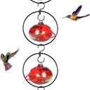 4 Pack Circular Hummingbird feeders for Outdoors Hanging,Hand Blown Glass Hummingbird Feeder with 4 Adjustable Silicone Perch,Never Leak,Gardening Gifts for Woman Man(Red)