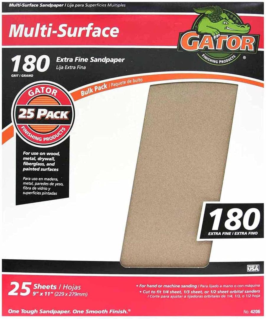Gator 9" x 11" Multi-Surface Sanding Sheets, 180 Grit, 25 Pack